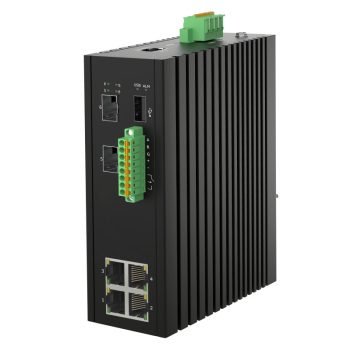   L2 Managed Industrial Switch, DIN-rail, 4x10/100/1000Base-T RJ45 + 2x1000/2500Base-X SFP ports,with DI/DO/RS485/Modbus and USB config port, IP40 protection level, compact design, -40 ~ +75℃ operating temperature, 12~58VDC redundant power inputs