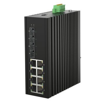   L2 Managed Industrial Switch, DIN-rail, 8x10/100/1000Base-T RJ45 + 4x1000/2500Base-X SFP ports, IP40 protection level, compact design, -40 ~ +75℃ operating temperature, 12~58VDC redundant power inputs