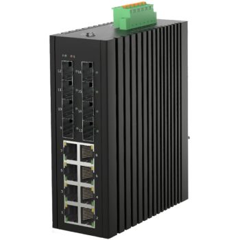   L2 Managed Industrial Switch, DIN-rail,  8x10/100/1000Base-T RJ45 + 4x100/1000Base-X SFP + 4x1000/2500Base-X SFP port, 1 x alarm relay output, IP40 protection level, compact design, -40 ~ +75℃ operating temperature, 12~58VDC redundant power inputs. 