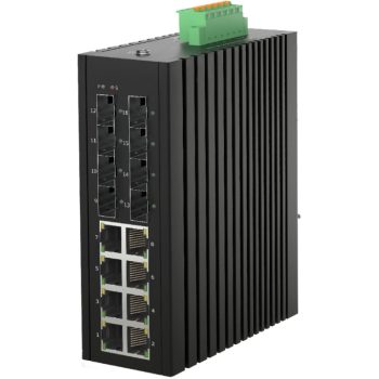   L2 Managed Industrial Switch, DIN-rail, 8x10/100/1000Base-T RJ45 + 4x1000Base-X SFP + 4x1G/2.5G/10GBase-X SFP+ ports, 1 x alarm relay output, IP40 protection level, compact design, -40 ~ +75℃ operating temperature, 12~58VDC redundant power inputs
