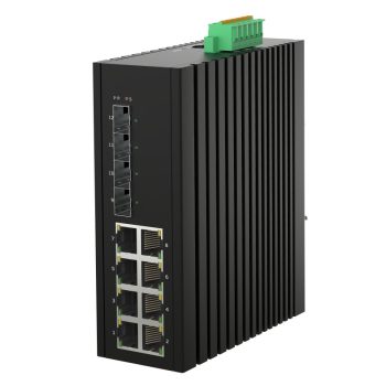   L2 Managed Industrial Switch, DIN-rail, 8x10/100/1000Base-T RJ45 + 4x1G/2.5G/10GBase-X SFP+ ports, 1 x alarm relay output, IP40 protection level, compact design, -40 ~ +75℃ operating temperature, 12~58VDC redundant power inputs