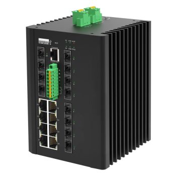   L2 Managed Industrial Switch, DIN-rail, 8x10/100/1000Base-T RJ45 + 8x100/1000Base-X SFP + 4x1G/2.5G/10GBase-X SFP+ ports, DI/DO/RS485/Modbus and USB cfg port, IP40 level, compact design, -40~+80℃ operating temperature, 12~75VDC redundant power inputs