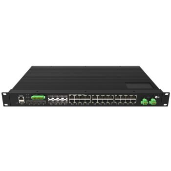   L3 Managed Industrial Switch, 1U 19-inch rack mount, 16x10/100/1000Base-T RJ45 + 8x1GE Combo + 4x1G/2.5G/10GBase-X SFP+ ports, DI/DO/RS485/Modbus and USB config port, IP40 protection, -40~+75℃ operating temperature, AC/DC redundant power supplies