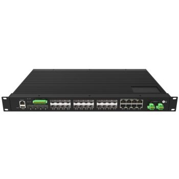   L3 Managed Industrial Switch, 1U 19-inch rack mount, 16x100/1000Base-X SFP + 8x1GE Combo + 4x1G/2.5G/10GBase-X SFP+ ports, DI/DO/RS485/Modbus and USB config port, IP40 protection, -40~+75℃ operating temperature, AC/DC redundant power supplies