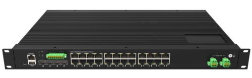 L3 Managed Industrial PoE Switch, 1U 19" rm, 24x10/100/1000Base-T RJ45 PoE+4x1G/2.5G/10GBase-X SFP+ ports, 802.3af/at/bt, DI/DO/RS485/Modbus and USB ports, IP40, -40~+75℃ operating temp, dual DC input