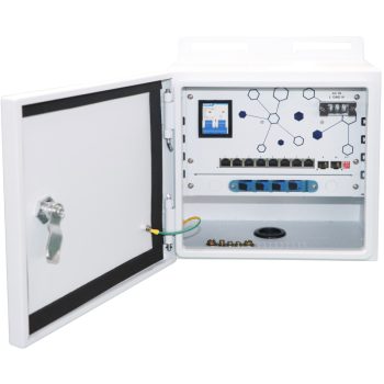   Unmanaged outdoor PoE switch with integrated 120W PSU, circuit-breaker, surge protector, optical fiber tray and cooling fan. 8x10/100/1000BaseT PoE+2x1000Base-X SFP ports. IP55 rated. PoE budget 115W.