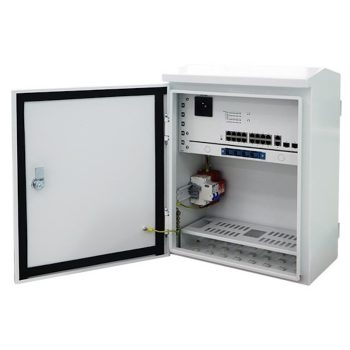   Unmanaged outdoor PoE switch with 300W PSU, circuit-breaker, surge protector, fiber tray, cooling fan and AC socket. 16x10/100/1000BaseT PoE+2x10/100/1000BaseT+2x1000Base-X SFP ports. IP66 rated.