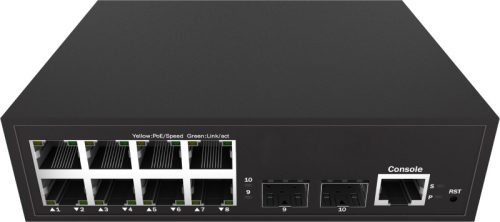 L2 Managed Full Gigabit Ethernet PoE Switch, 8 x 10/100/1000Base-T with 802.3af/at PoE + 2 x 1000/2500Base-X SFP ports, 120W PoE budget